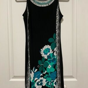 Roz & Ali Black and Teal Floral Asymmetrical Dress